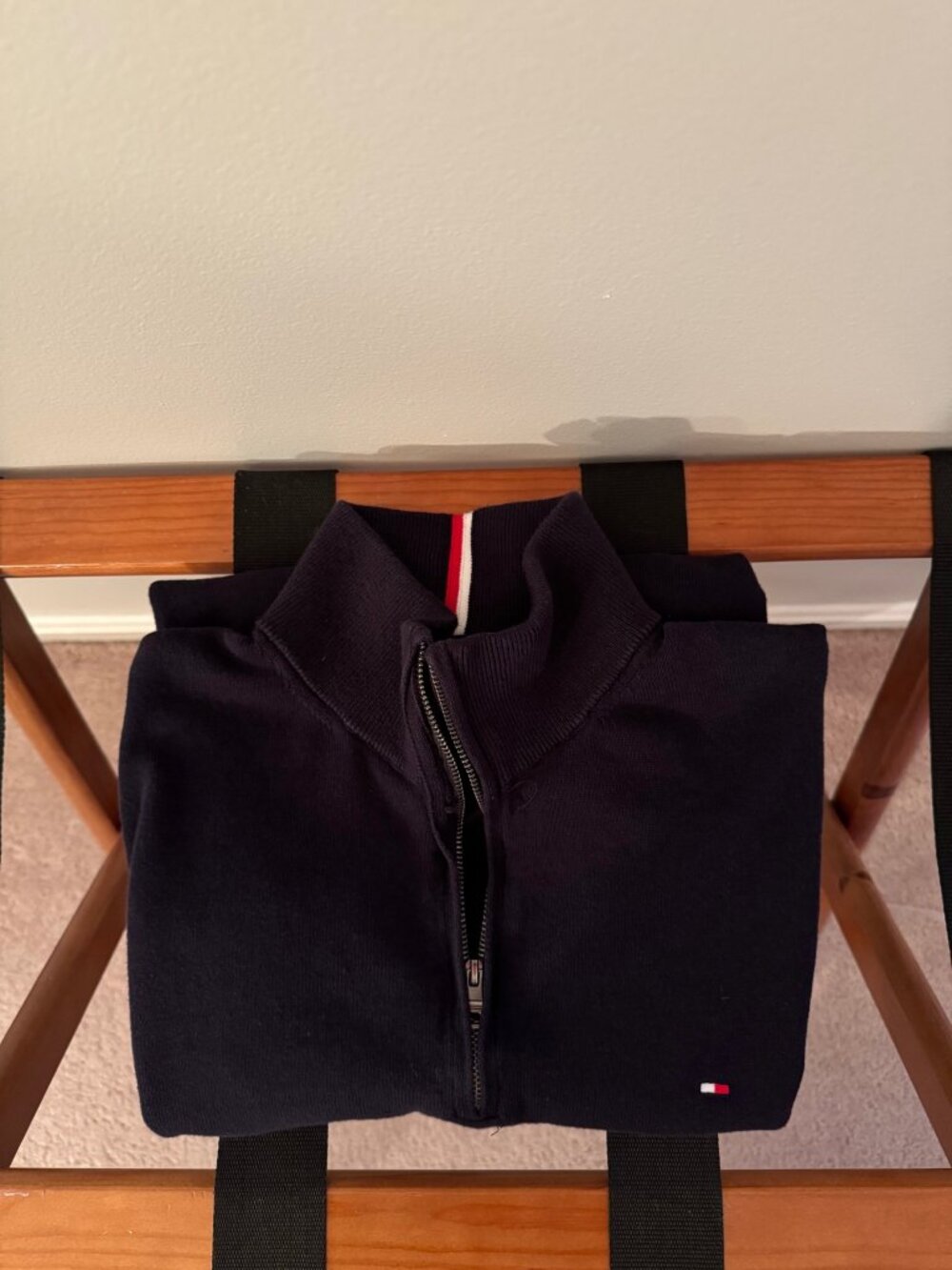 Tommy Hilfiger Quarter Zip Sweater Men’s Large Navy 100% Cotton Pullover